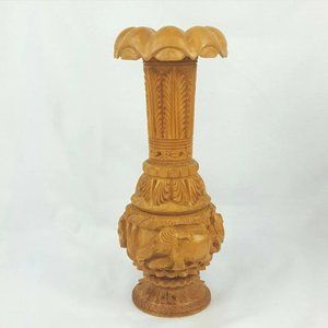 Wooden Vase Hand Made Hand Carved Kadam Wood Made in India 10"